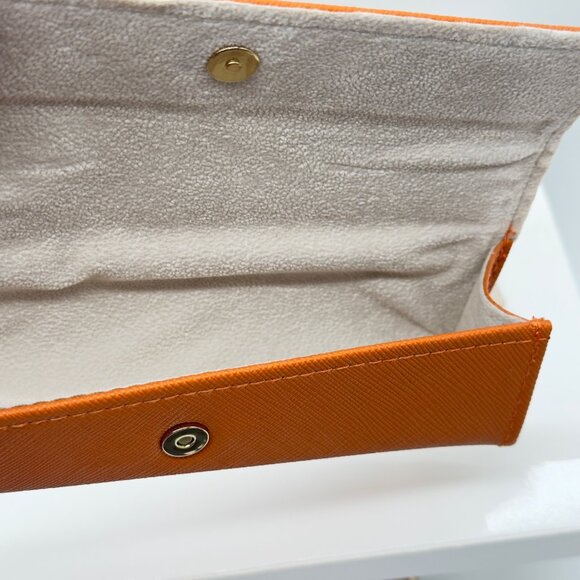 New Tory Burch Orange Small Eyeglasses Case with Cloth Pouch - Picture 3 of 4